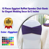 10 Pieces Eggplant Ruffled Spandex Chair Bands for Elegant Wedding Decor 8x13 inches