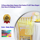 10 Pieces Baby Maize Organza Chair Sashes 8"x108" Sheer Elegant Chair Decor for Weddings & Events