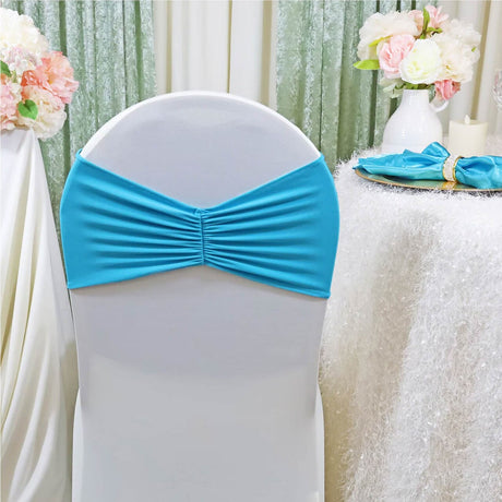 10 Pieces Turquoise Ruffled Spandex Chair Bands for Vibrant Party Seating 8x13 inches