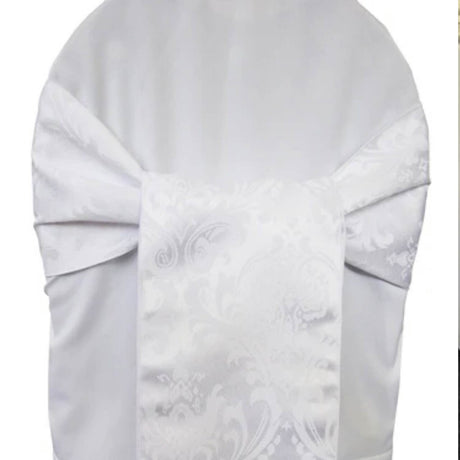 10 Pieces Classic White Floral Damask Jacquard Chair Sashes 7.5 x 108 Inches
