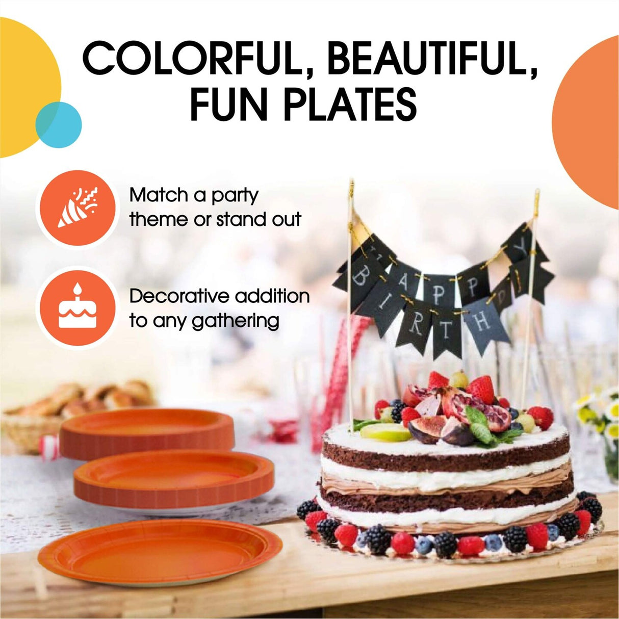 50 Count Orange Paper Plates Disposable Tableware for Parties and Events 7"