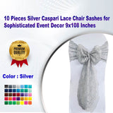 10 Pieces Silver Caspari Lace Chair Sashes for Sophisticated Event Decor 9x108 Inches