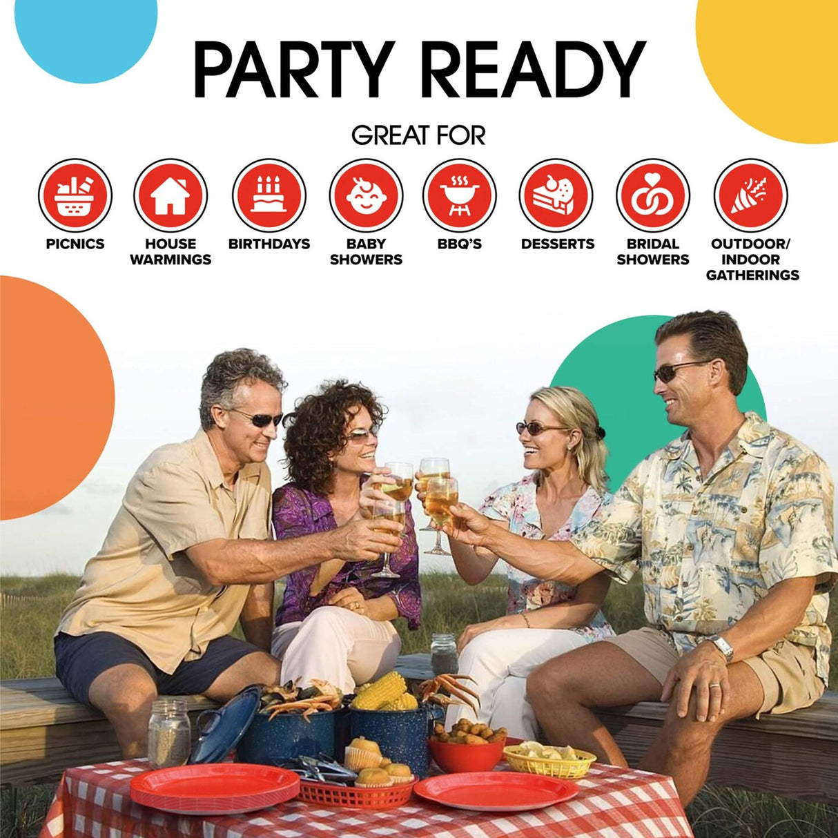 50 Count Red Party Paper Plates for Dinner Birthdays Holidays and Celebrations 9"