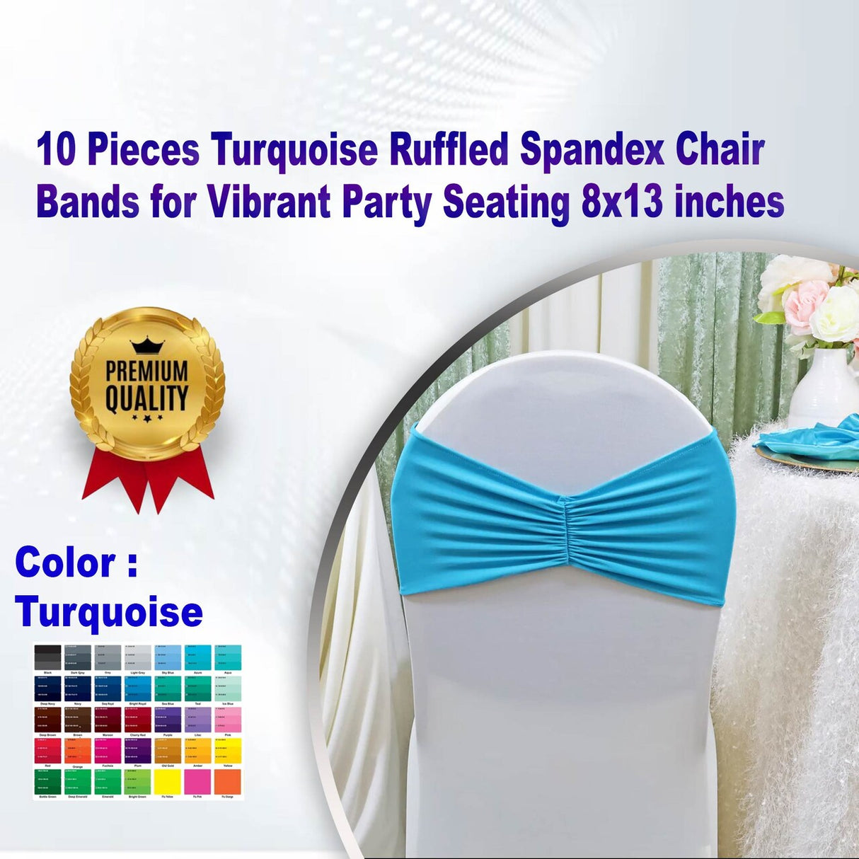 10 Pieces Turquoise Ruffled Spandex Chair Bands for Vibrant Party Seating 8x13 inches