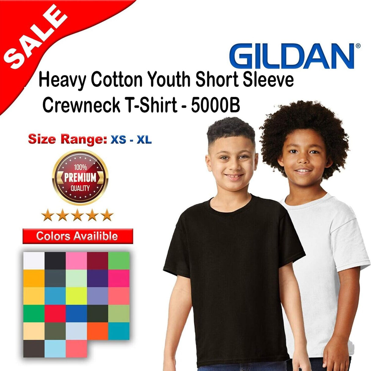 Gildan® Youth Heavy Cotton Short Sleeve Crewneck T Shirt for Boys and Girls