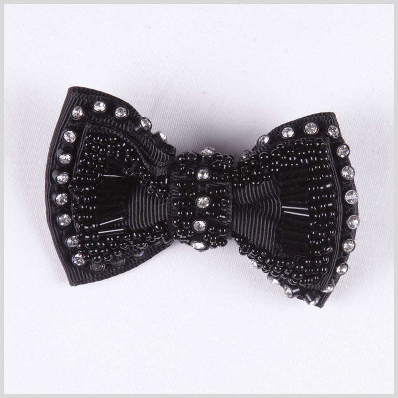 3" Black Beaded Bow Brooch