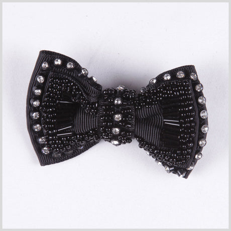 3" Black Beaded Bow Brooch