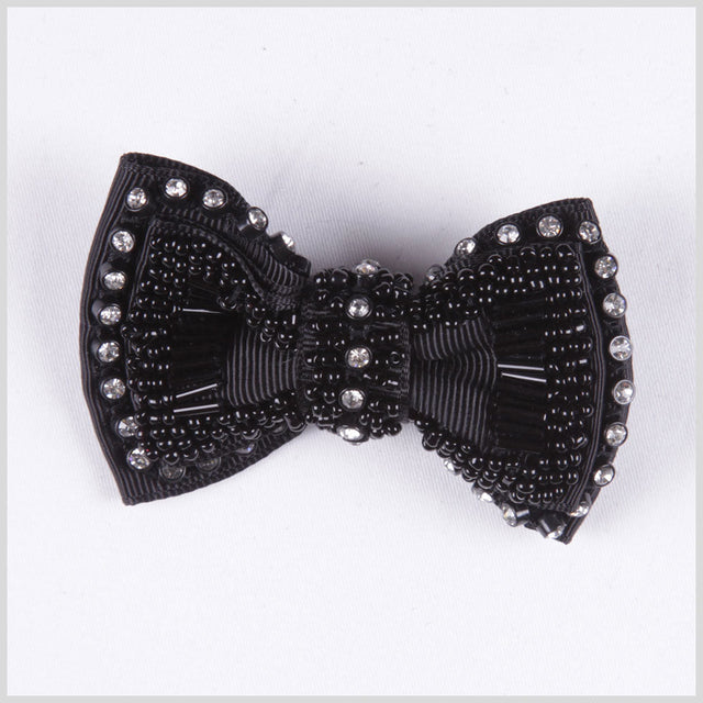 3" Black Beaded Bow Brooch
