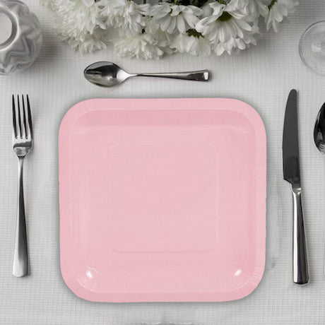24 Count Light Pink Square Paper Dessert Plates 7"