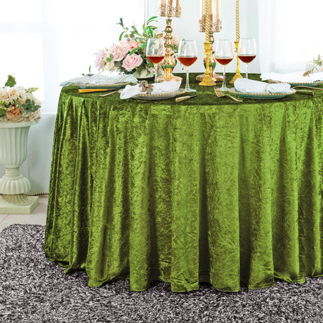 Round Velvet Tablecloth 132" Moss Green