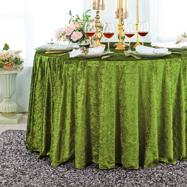 Round Velvet Tablecloth 132" Moss Green