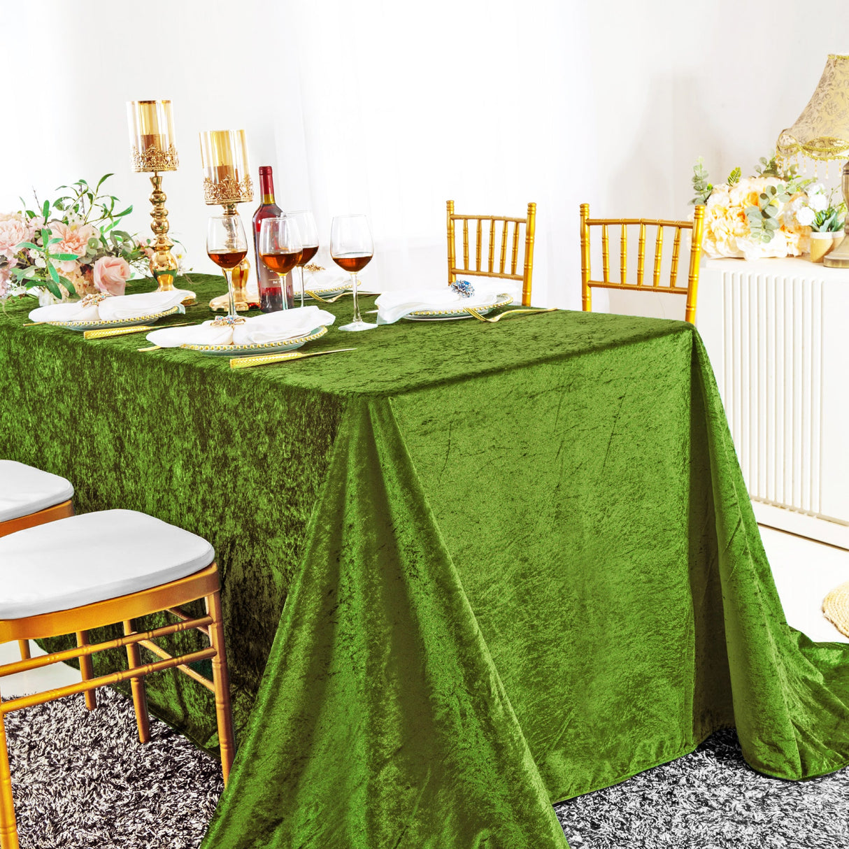 Rectangular Crushed Velvet Tablecloth 90x132 Moss Green