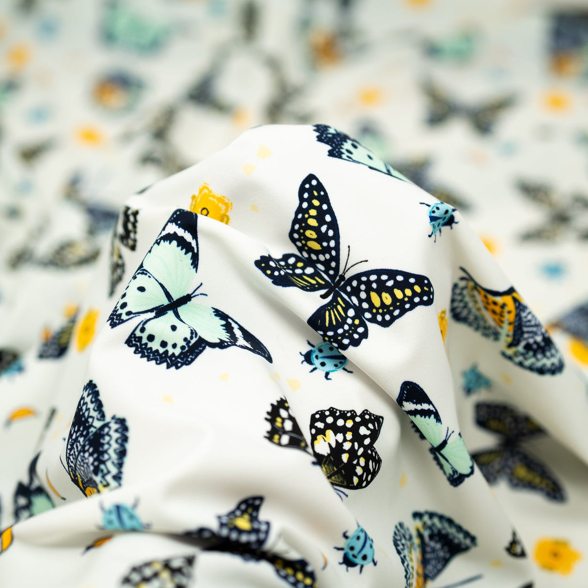 Printed Spandex Butterflies and Ladybugs Blue