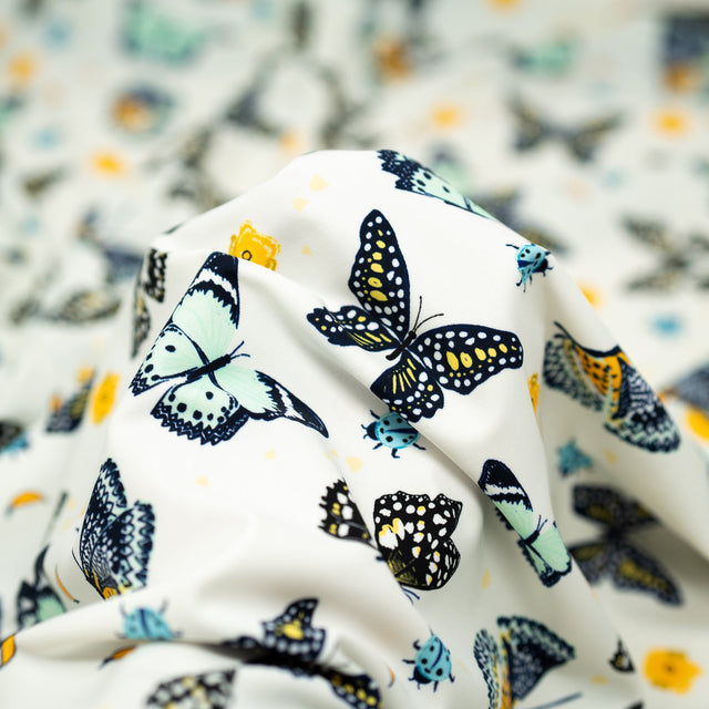 Printed Spandex Butterflies and Ladybugs Blue