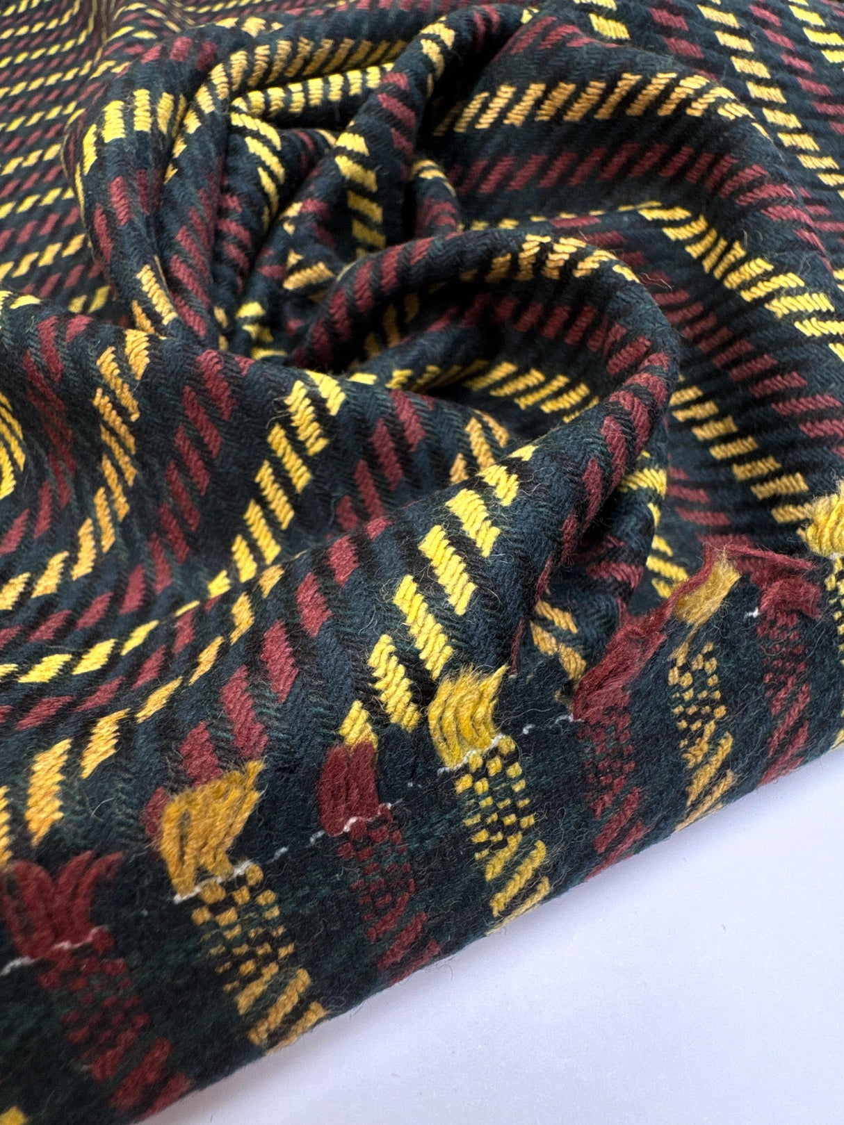 Wool Blend Tweed Striped Red Yellow Black