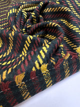 Wool Blend Tweed Striped Red Yellow Black