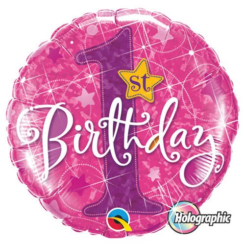 Foil Balloon Girls 1st Birthday Stars Pink