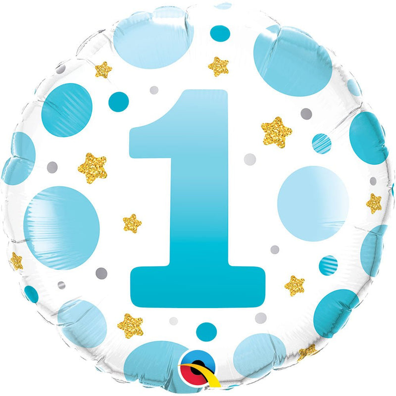 Foil Balloon Age 1 Blue Dots