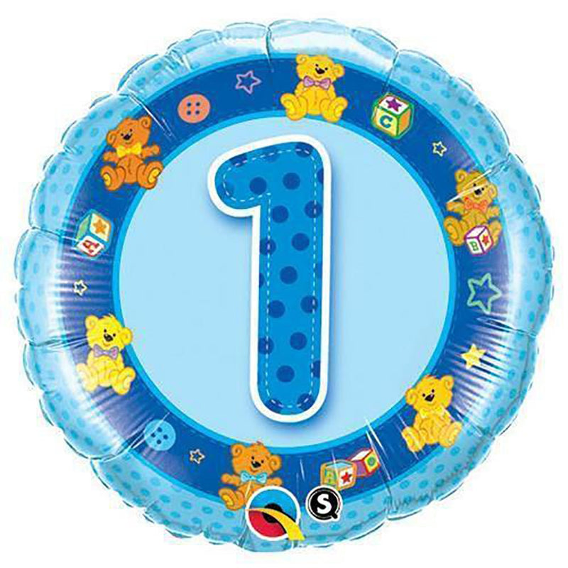 Foil Balloon Age 1 Blue Teddies