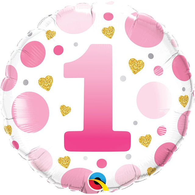 Foil Balloon Age 1 Pink Dots
