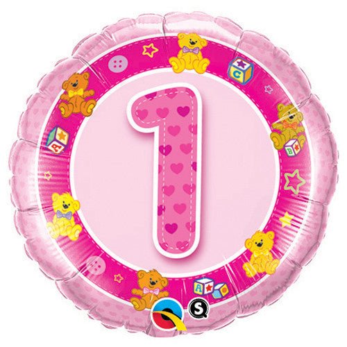 Foil Balloon Girls Age 1 Pink Teddies