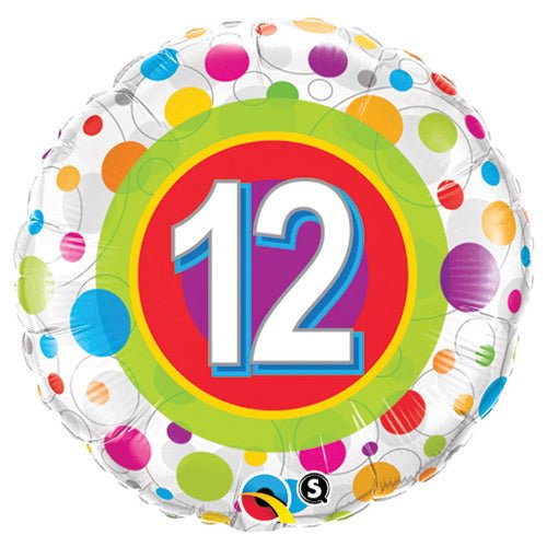 Foil Balloon Age 12 Colorful Dots