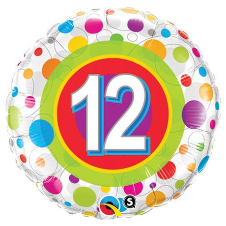 Foil Balloon Age 12 Colorful Dots