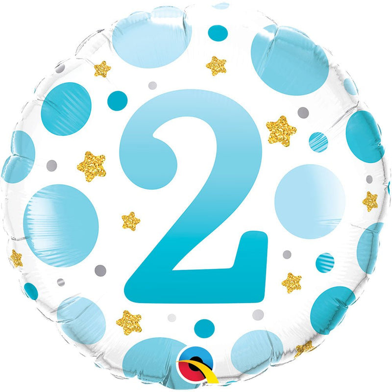 Foil Balloon Age 2 Blue Dots