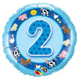 Foil Balloon Age 2 Blue Farm Animals