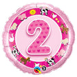 Foil Balloon Age 2 Pink Farm Animals