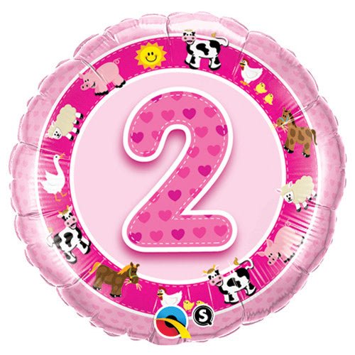 Foil Balloon Age 2 Pink Farm Animals