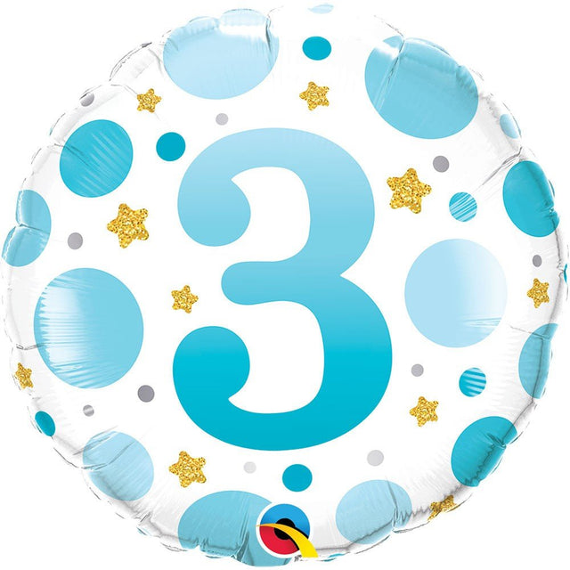 Age 3 Blue Dots Foil Balloon