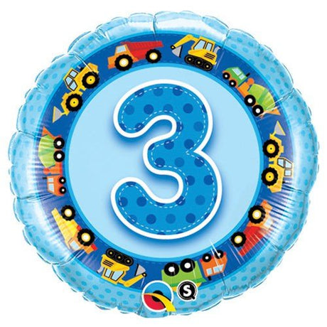 Foil Balloon Boys Age 3 Blue Trucks & Diggers