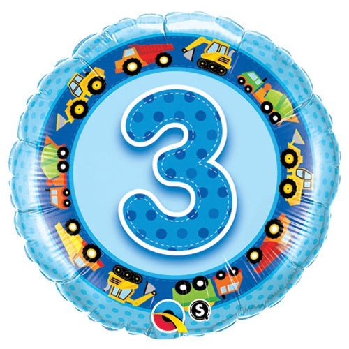 Foil Balloon Boys Age 3 Blue Trucks & Diggers