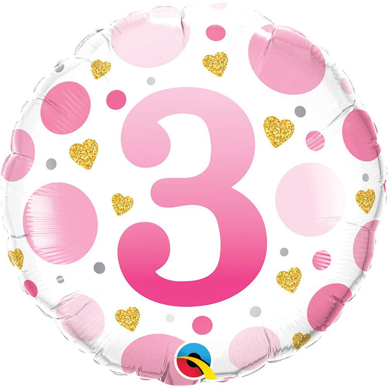 Age 3 Pink Dots Foil Balloon