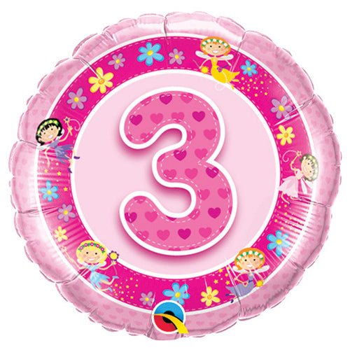 Foil Balloon Age 3 Pink Fairies