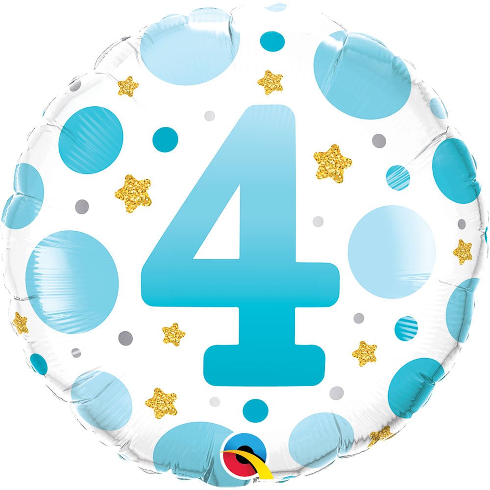 Foil Balloon Age 4 Blue Dots