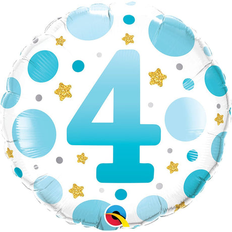 Foil Balloon Age 4 Blue Dots