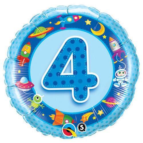 Foil Balloon Age 4 Blue Spaceships & Aliens