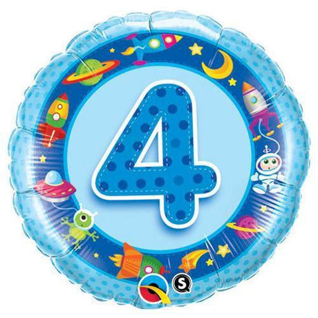 Foil Balloon Age 4 Blue Spaceships & Aliens