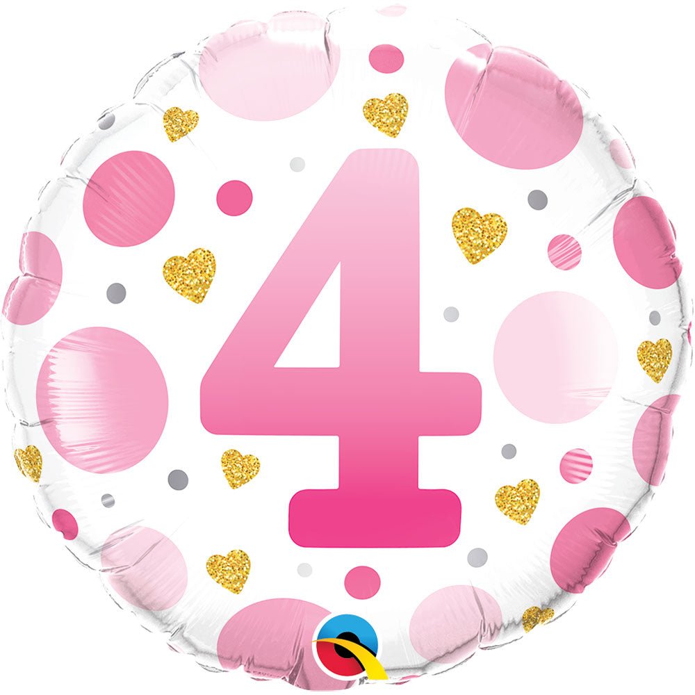 Foil Balloon Age 4 Pink Dots