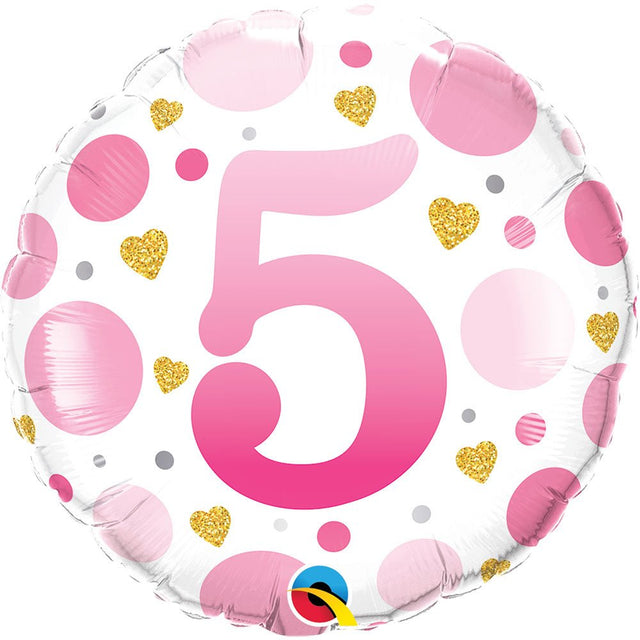 Foil Balloon Girls Age 5 Pink Dots