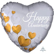 Foil Balloon Anniversary Platinum Hearts 18 Inch