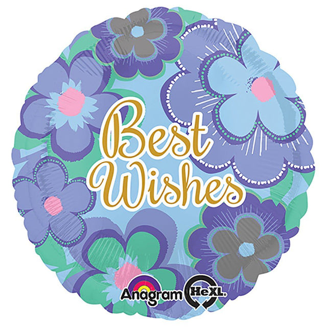 Foil Balloon Best Wishes Blue Floral