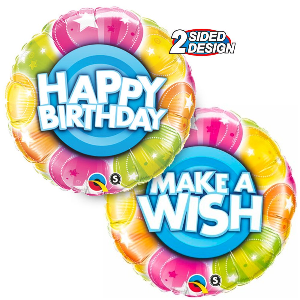 Birthday Foil Balloon 18 Inch Make A Wish Stars