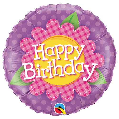 Foil Balloon Birthday Pink Daisy Plaid