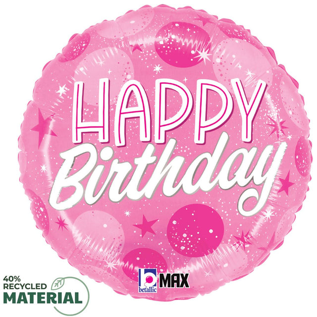 Foil Balloon Birthday Pink Sparkle Dots 18 Inch