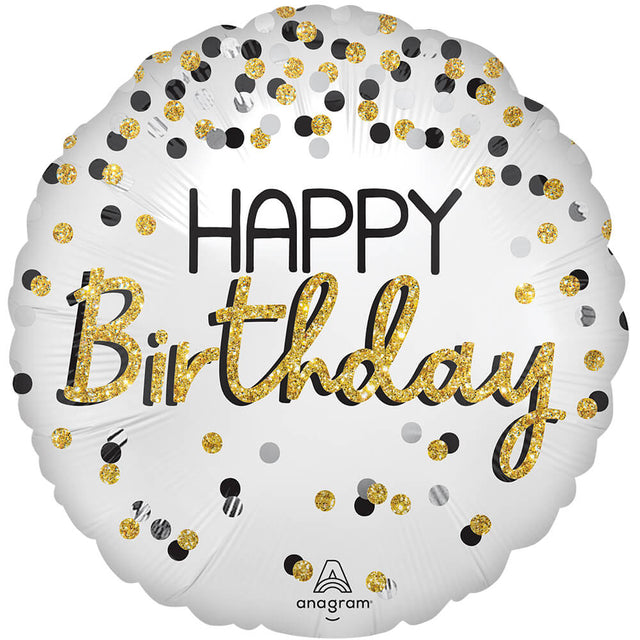 Birthday Foil Balloon 18 Inch Black Silver Gold