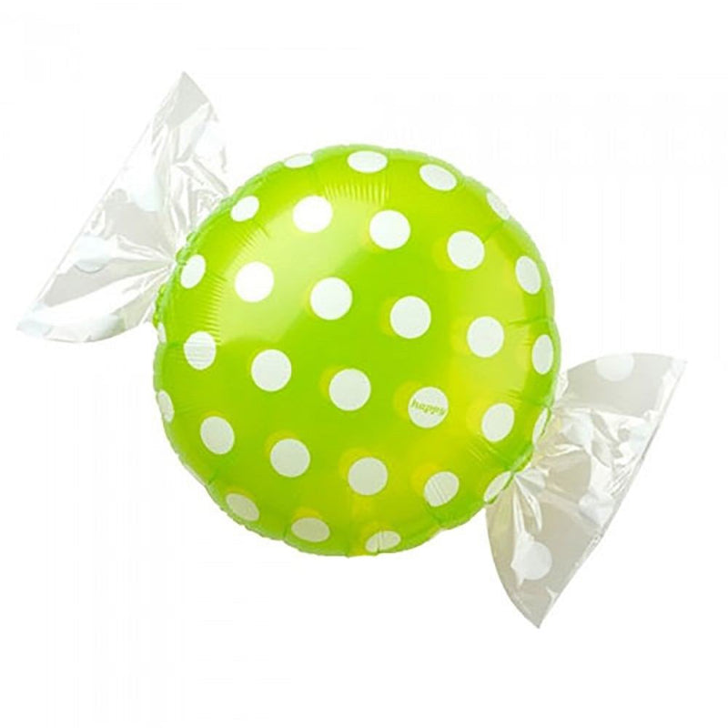 Foil Balloon 18 Inch Candy Wrapper Ends Green Polka Dots