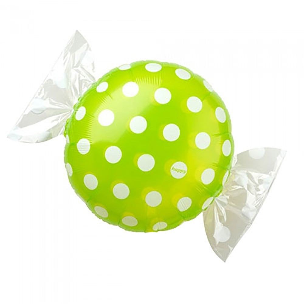 Foil Balloon 18 Inch Candy Wrapper Ends Green Polka Dots
